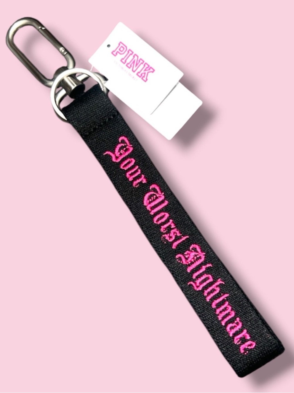 VS PINK YOUR WORST NIGHTMARE LOGO  BLACK WRISTLET STRAP KEYCHAIN HALLOWEEN 2026